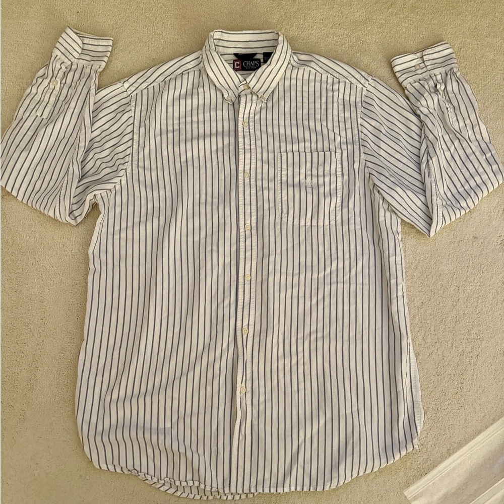 Chaps blue and white striped button down shirt, XLT